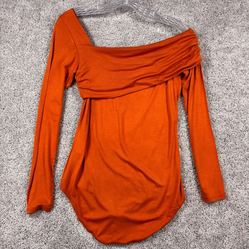 143 Story by Line Up Women Burnt Orange One Shoulder Long Sleeve Bodysuit S - Picture 1 of 8